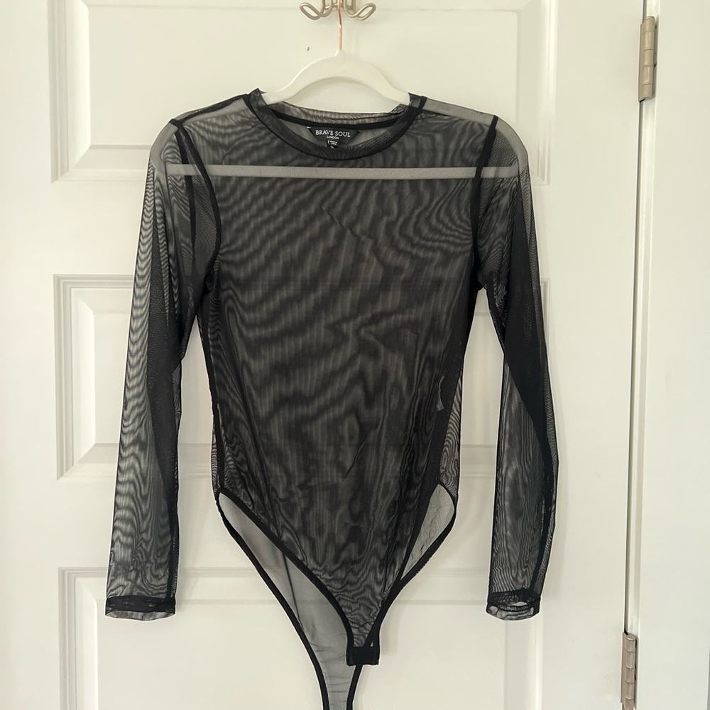 BLACK MESH LONG SLEEVE BODYSUIT
